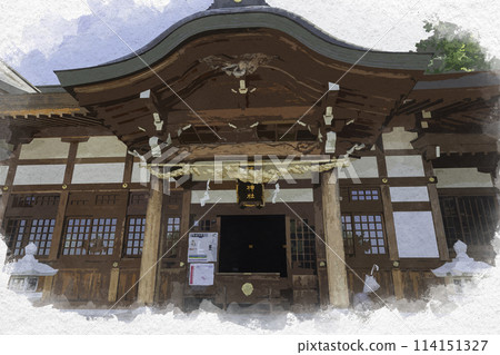 Watercolor painting style, Tsurusaki Shrine, worship hall, Hayashima-cho, Tsukuba-gun, Okayama Prefecture Watercolor painting style, Tsurusaki Shrine, worship hall, Hayashima-cho, Tsukuba-gun, Okayama Prefecture 114151327