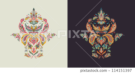 Set of two vector oriental motifs in light and dark color variations. Set of two vector oriental motifs in light and dark color variations. 114151397