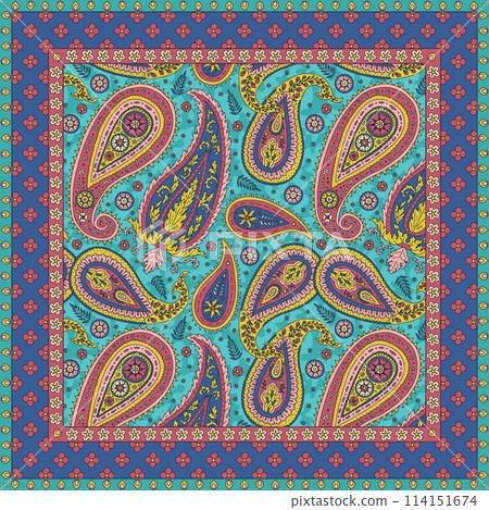 Floral scarf design with paisley motifs 114151674