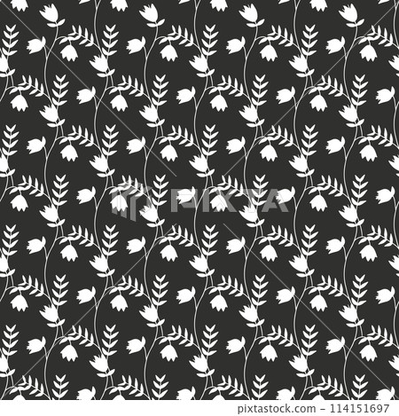 Monochrome eamless pattern with black wild flowers silhouettes on white background 114151697