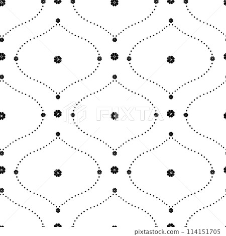 Seamless pattern with black floral ogee geometrical motifs on a white background Seamless pattern with black floral ogee geometrical motifs on a white background 114151705