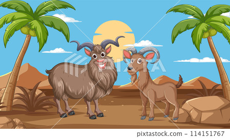 Friendly Goats in a Desert Oasis Friendly Goats in a Desert Oasis 114151767