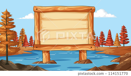Autumn Lakeside Wooden Signboard Illustration 114151770