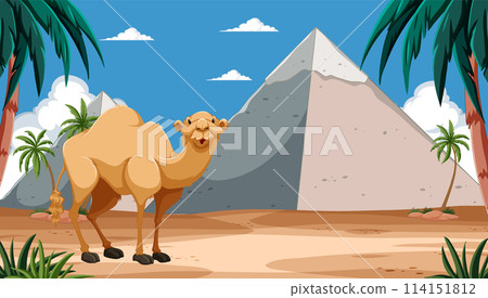 Camel in Desert Oasis Scene 114151812