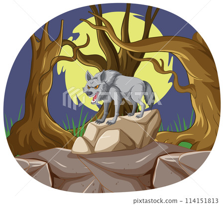 Majestic Wolf Howling in Moonlit Forest Majestic Wolf Howling in Moonlit Forest 114151813
