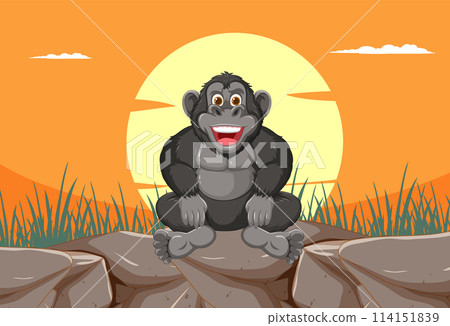 Happy Gorilla at Sunset Illustration 114151839