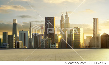Sunset skyline with urban platform view 114152987