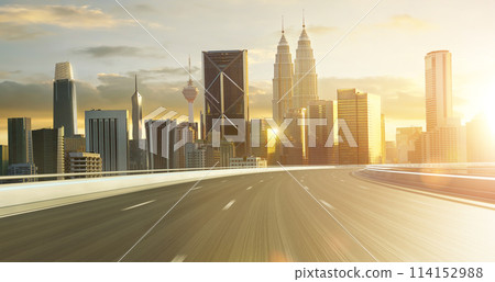 Sunset cityscape with urban highway 114152988