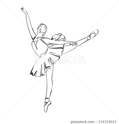 Continuous Line Art Drawing. Ballet Dancer ballerina. Vector Illustration silhouette of a dancer 114153023