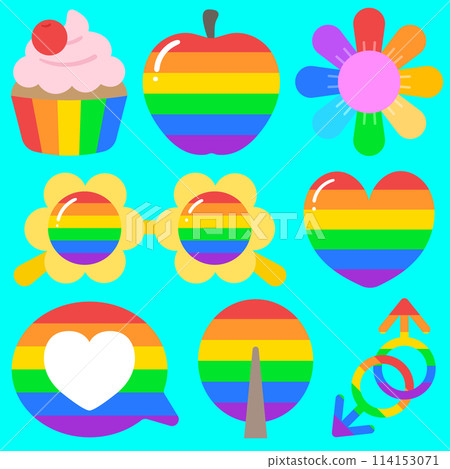 Cute and Colorful hand drawn kawaii pride month elements set 114153071