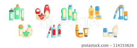 Different Cosmetic Plastic Bottle and Tube Container Vector Set Different Cosmetic Plastic Bottle and Tube Container Vector Set 114153626