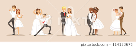 Couple of Bride and Groom Newly Weds Vector Set Couple of Bride and Groom Newly Weds Vector Set 114153675