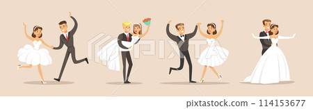 Couple of Bride and Groom Newly Weds Vector Set Couple of Bride and Groom Newly Weds Vector Set 114153677