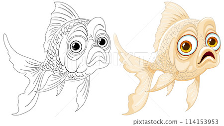 Colorful and Line Art Goldfish Illustration Colorful and Line Art Goldfish Illustration 114153953