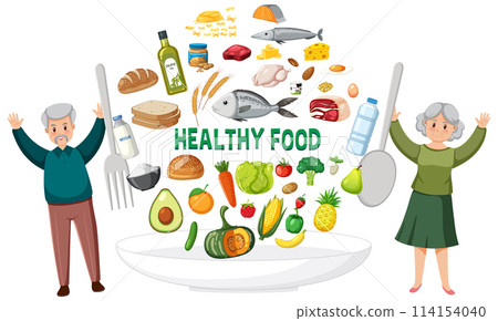 Elderly Couple Promoting Healthy Eating 114154040
