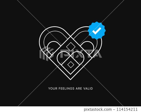 Simple Motivation graphic on dark background. Decorative heart with correct sign Simple Motivation graphic on dark background. Decorative heart with correct sign 114154211