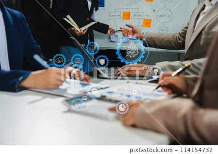 Project manager working and update tasks with milestones progress planning and professional investor working new start up project in the office. 114154732