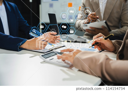 Project manager working and update tasks with milestones progress planning and professional investor working new start up project in the office. 114154734