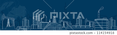 Gas and oil industry platform Banner with Outbuildings, Oil storage tank and more. Poster Brochure Flyer Design, Vector Illustration eps10 Gas and oil industry platform Banner with Outbuildings, Oil storage tank and more. Poster Brochure Flyer Design, Vector Illustration eps10 114154918