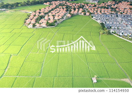 Land and house in aerial view with business concept. Land and house in aerial view with business concept. 114154930
