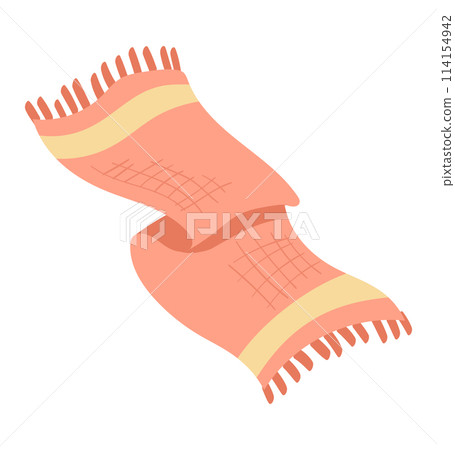 Beach towel with fringe in flat design. Summer accessory for sunbathing time. Vector illustration isolated. 114154942