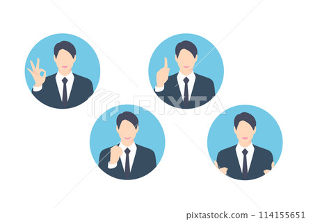 OK sign, fist pump, pointing, business person making a proposal, icon style OK sign, fist pump, pointing, business person making a proposal, icon style 114155651