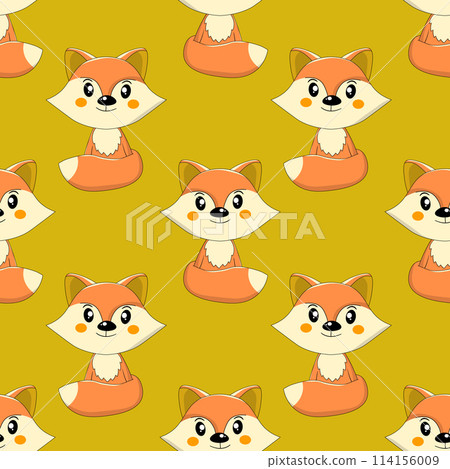 Seamless pattern with cute fox baby on color... - Stock Illustration ...