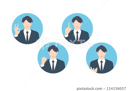 OK sign, fist pump, pointing, business person making a proposal, icon style 114156057