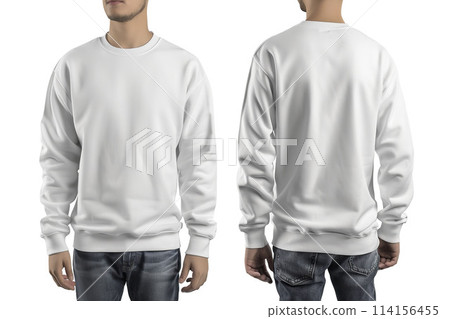 AI-generated item. Blank white sweatshirt mockup, front and back view, isolated on white background. 114156455