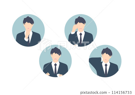 Thinking, arms folded, worried, business person holding head, icon style Thinking, arms folded, worried, business person holding head, icon style 114156733