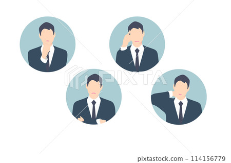 Thinking, arms folded, worried, business person holding head, icon style 114156779