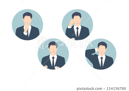 Thinking, arms folded, worried, business person holding head, icon style Thinking, arms folded, worried, business person holding head, icon style 114156780
