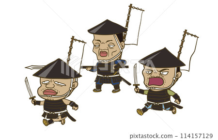 Illustration: Ashigaru (foot soldiers) from the Sengoku period in Japan Illustration: Ashigaru (foot soldiers) from the Sengoku period in Japan 114157129