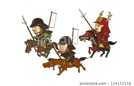 Illustration: Sanada Yukimura and his horse during the Sengoku period in Japan 114157138