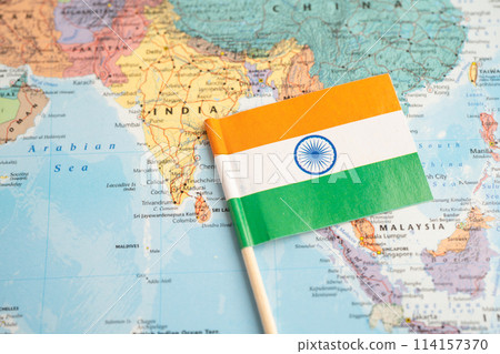 Bangkok, Thailand December 7, 2023, India flag on world map. 114157370