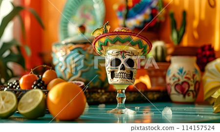 Cinco De Mayo fiesta celebrations. Margarita cocktail on the table 114157524