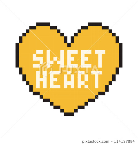Pixel heart with text Sweetheart in retro style. Vintage love symbol, 8 bit vector illustration for computer game. Pixel heart with text Sweetheart in retro style. Vintage love symbol, 8 bit vector illustration for computer game. 114157894