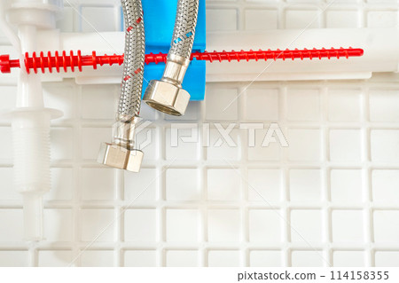 Plumbing. Flexible metal steel faucet hoses, flush mechanism, siphon fittings Plumbing. Flexible metal steel faucet hoses, flush mechanism, siphon fittings 114158355