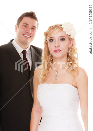 Wedding day. Portrait happy couple bride and groom Wedding day. Portrait happy couple bride and groom 114158655