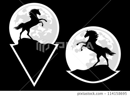 rearing up mustang horse against full moon vector silhouette sticker set rearing up mustang horse against full moon vector silhouette sticker set 114158695