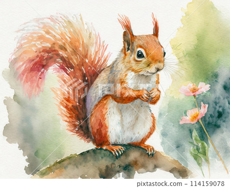 一隻松鼠畫水彩的插圖 一隻松鼠畫水彩的插圖 114159078