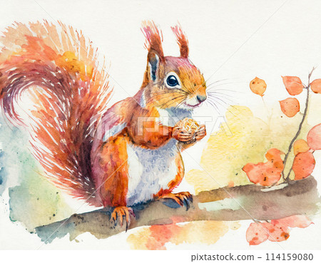 一隻松鼠畫水彩的插圖-插圖素材[114159080] - PIXTA圖庫