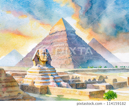 Watercolor pyramid and sphinx illustration 114159182