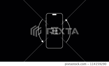 3D animation of Rotate Your Phone to landscape. Phone rotation animation. Actions to smartphone rotation from vertical to horizontal. Animation with arrow in black background. 3D animation of Rotate Your Phone to landscape. Phone rotation animation. Actions to smartphone rotation from vertical to horizontal. Animation with arrow in black background. 114159290