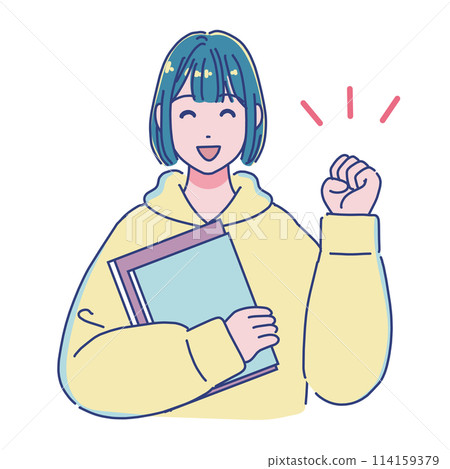 動漫風格女學生拿著書膽姿勢 114159379