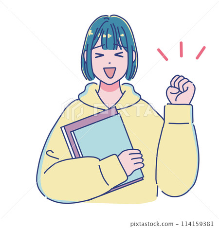 動漫風格女學生拿著書膽姿勢 114159381