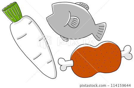 Loose and simple vegetables, meat and fish, solid coloring 114159644