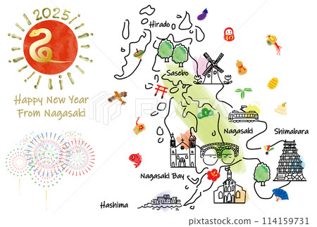 2025年長崎縣賀年片旅遊景點插畫圖 114159731