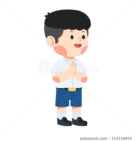 Thai student boy with greeting sawasdee Thai student boy with greeting sawasdee 114159954