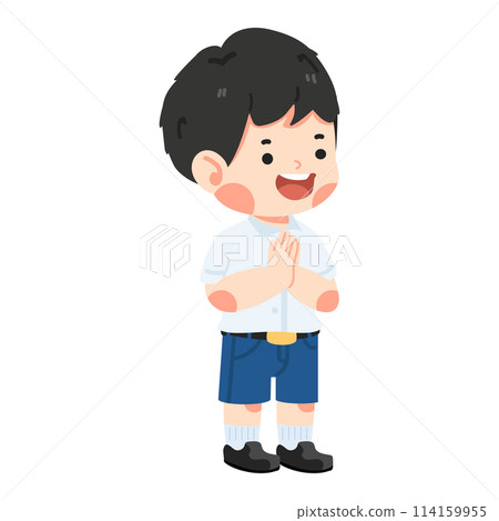 student boy with greeting sawasdee student boy with greeting sawasdee 114159955